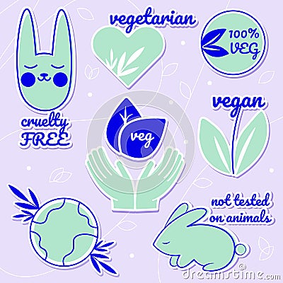 Set of vegan icons. Bio, ecology, organic logos Vector Illustration