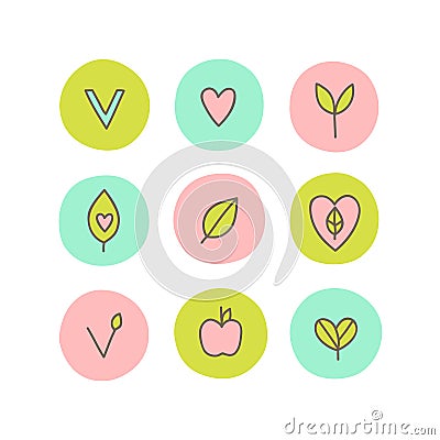 Set of vegan, natural, organic abstract icons. Vector Illustration