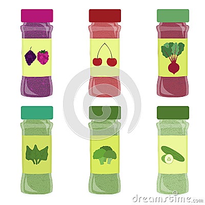 Set of vegetable and fruit powder pot Vector Illustration