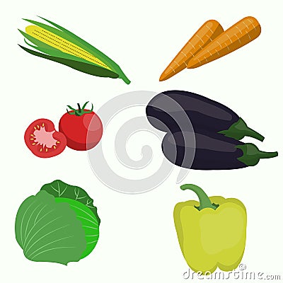 Set of vegetable on white background Vector Illustration