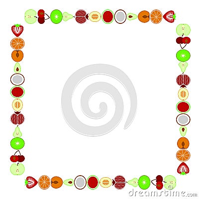 Set of vegetables and fruits icons illustration frame background on white vector Cartoon Illustration