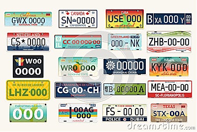 Automobile or car vehicle registration plates Vector Illustration