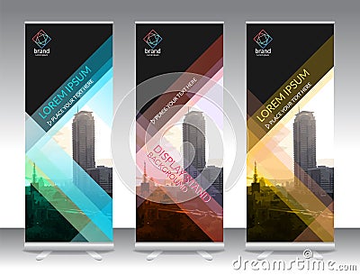 Set of vertical abstract display banner stand or roll up design Vector Illustration