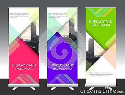 Set of vertical abstract display banner stand or roll up design Vector Illustration