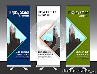 Set of vertical abstract display banner stand or roll up design Vector Illustration