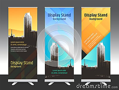 Set of vertical abstract display banner stand or roll up design Vector Illustration