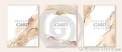 Set of vertical backgrounds. Beige, brown watercolor fluid painting vector design. Dusty pastel, neutral and golden Vector Illustration