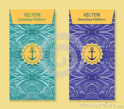 Set Vertical banners with abstract waves in blue marine Vector Illustration