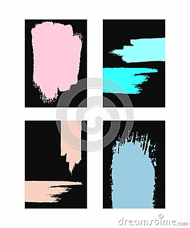 Set of vertical dark backgrounds with colored brush strokes. Sketch, grunge, watercolor, paint. Vector Illustration