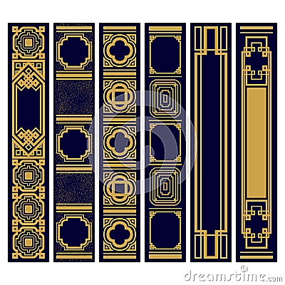 Set of Vertical designs for spines of books . Sample pattern root of the book. Ornamental frames and borders in the Art Deco style Vector Illustration