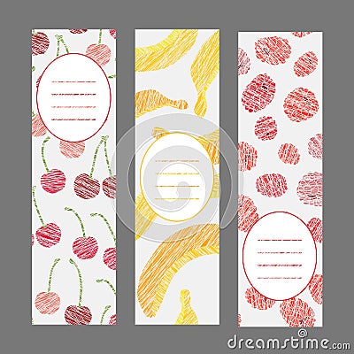 Set of Vertical Fruit Banners. Harvest berry ornament. Vector Illustration. Vector Illustration