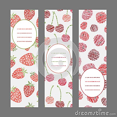 Set of Vertical Fruit Banners. Harvest berry ornament. Vector Illustration. Vector Illustration