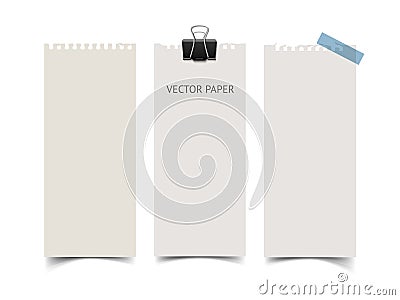 Set of vertical paper card banners. Realistic vector notepaper wit torn edges Vector Illustration