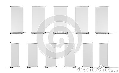 Set of Vertical Roll-up banner or an advertising banner. Different angles. on white background. Stock Photo