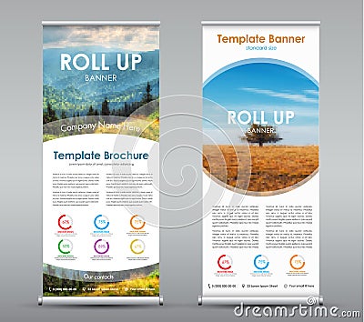 Set of vertical roll up banners with round design elements with Vector Illustration