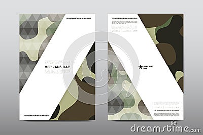 Set of Veterans Day brochure, poster templates in khaki style. Beautiful design and layout Vector Illustration