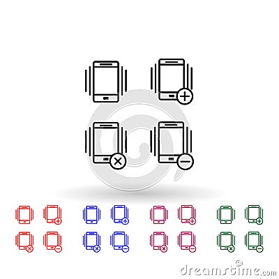 Set of vibration smartphone multi color icon. Simple thin line, outline vector of phone icons for ui and ux, website or mobile Stock Photo