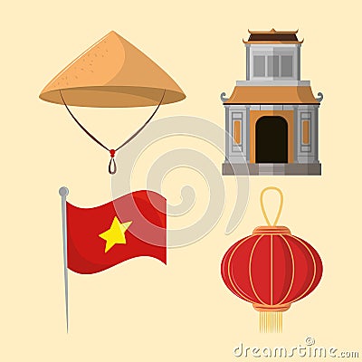 set of vietnam culture Vector Illustration