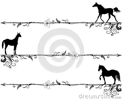 Set of vignettes with horses Vector Illustration