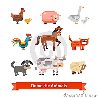 Set of village farm domestic animals Vector Illustration