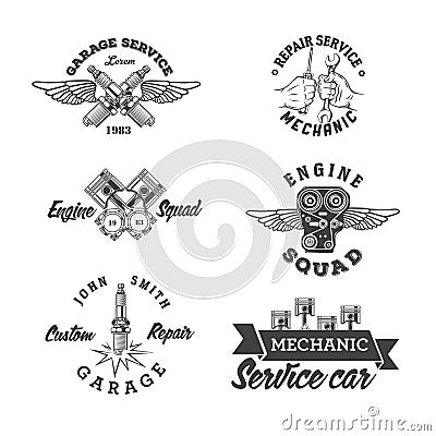 Set of vintage auto service labels Vector Illustration