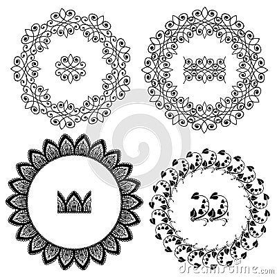 Set of Vintage backgrounds, Guilloche ornamental circle Elements Vector Illustration