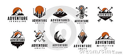 Set of vintage badge seal mountain adventure outdoor logo vector design Vector Illustration