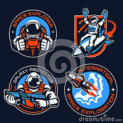 Set of Vintage Badge of Space Astronaut Concept Vector Illustration