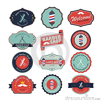 Set of vintage barber shop logo graphics and icons Vector Illustration