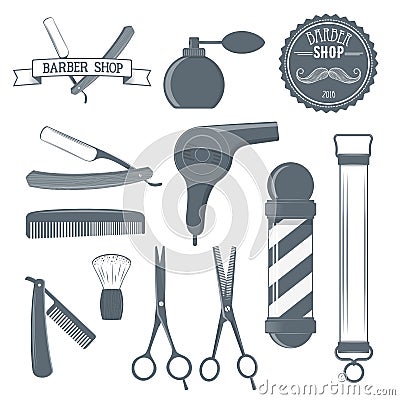 Set of vintage barber shop tools and design element Vector Illustration