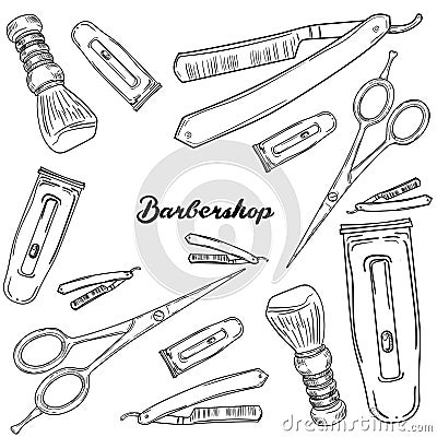 Set of vintage barbershop elements Vector Illustration