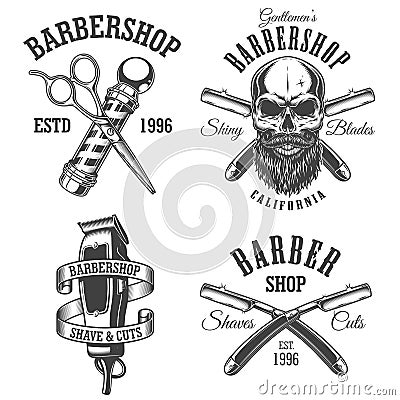 Set of vintage barbershop emblems Vector Illustration