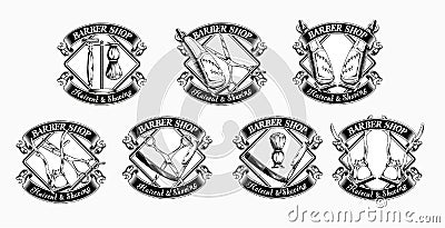 Set of vintage barbershop emblems Stock Photo