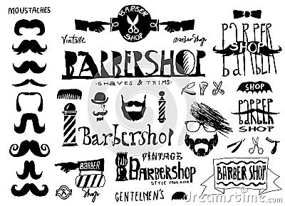 Set of vintage Barbershop (hair salon) logo, labels, street sign Vector Illustration