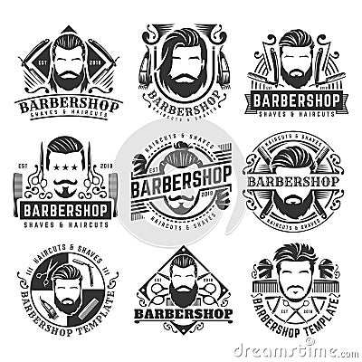 12 set of vintage Barbershop logo template collection, retro style pack, Vector Illustration