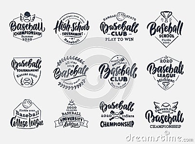 Set of vintage Baseball emblems and stamps. Baseball club, school, league badges, templates Vector Illustration