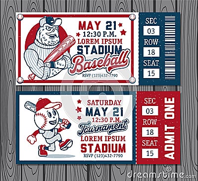 Set of vintage baseball tickets. Vector Illustration Vector Illustration