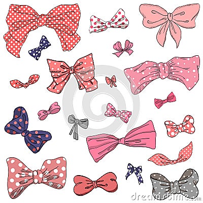 Set of vintage beautiful elegant bows. Vector Illustration