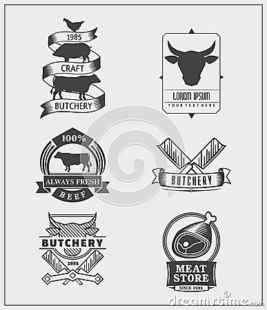 Set of vintage beef labels, logos and badges. Vector Illustration