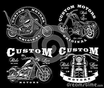 Set of 4 vintage biker illustrations on dark background_3 Cartoon Illustration