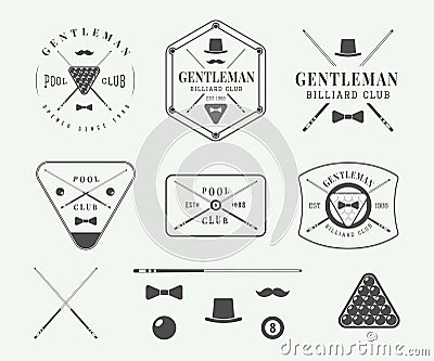 Set of vintage billiard labels, emblems, logo Vector Illustration