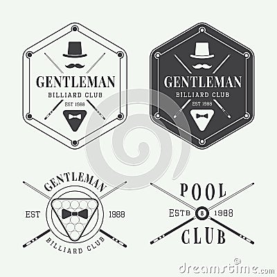 Set of vintage billiard labels, emblems and logo Vector Illustration