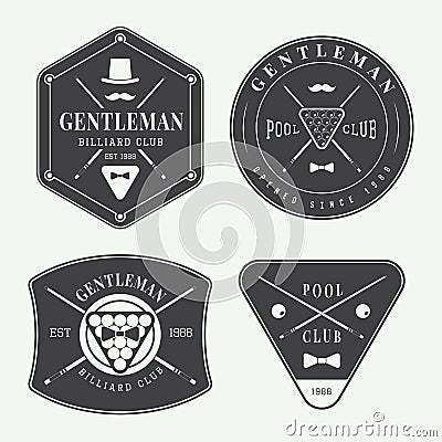 Set of vintage billiard labels, emblems and logo Vector Illustration