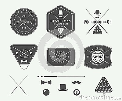 Set of vintage billiard labels, emblems and logos. Graphic Art. Vector Illustration