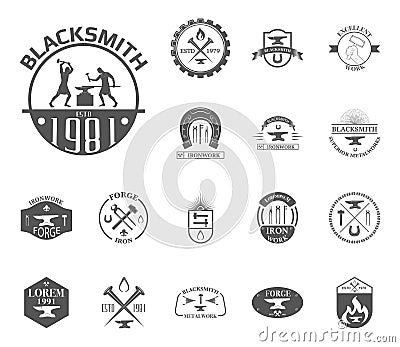 Set of vintage blacksmith labels. Vector Illustration