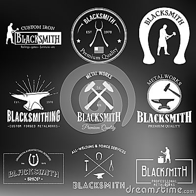 Set of vintage blacksmith labels and design elements Vector Illustration