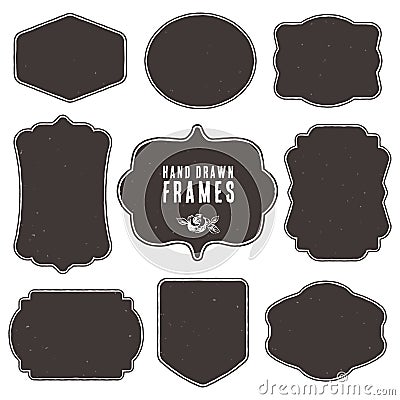 Set of vintage blank frames and labels. Hand drawn vector Vector Illustration