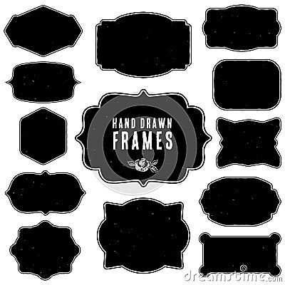 Set of vintage blank frames and labels. Hand drawn vector Vector Illustration