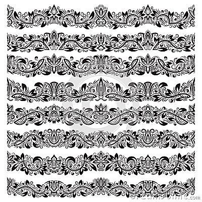 Set of vintage border brushes templates. Elements for frames Vector Illustration