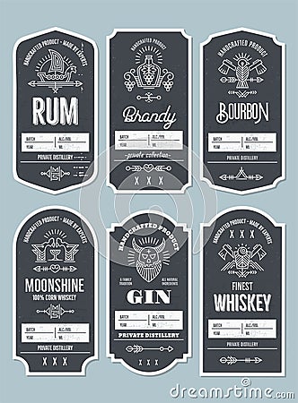 Set of vintage bottle label design with ethnic elements in thin Vector Illustration